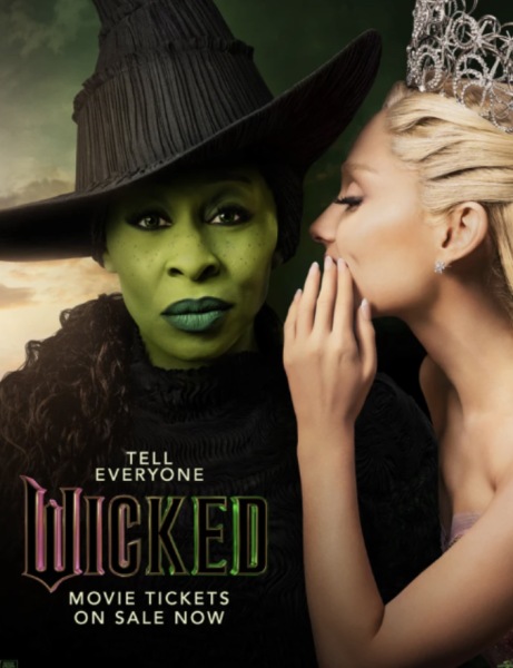 The Wicked poster of the new movie featuring Ariana Grande as Glinda and Cynthia Erivo as Elphaba.